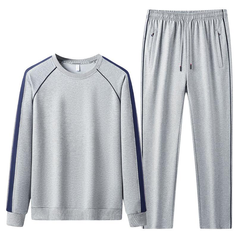 

Комплект спортивной одежды для мужчин, дышащий, свободного кроя, больших размеров, повседневный свитшот с воротником-стойкой и спортивные штаны XL серый