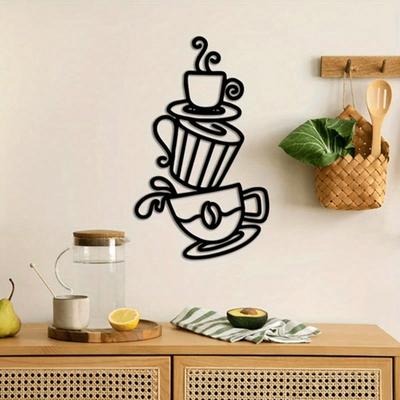 Metal Wall Decor Coffee Cup Durable Home Kitchen Gift Hanging Ornament Bar Accessory