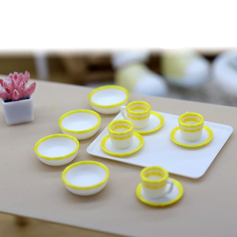 13Pcs Kitchen Toys Dollhouse Trays Plates Cups Doll Simulated Mini Food Dishes Tableware Miniature Doll House Accessories