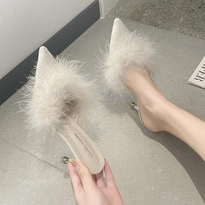Damen 2024 Pelz Spitz Stiletto High Heels Sandaletten in großen Größen