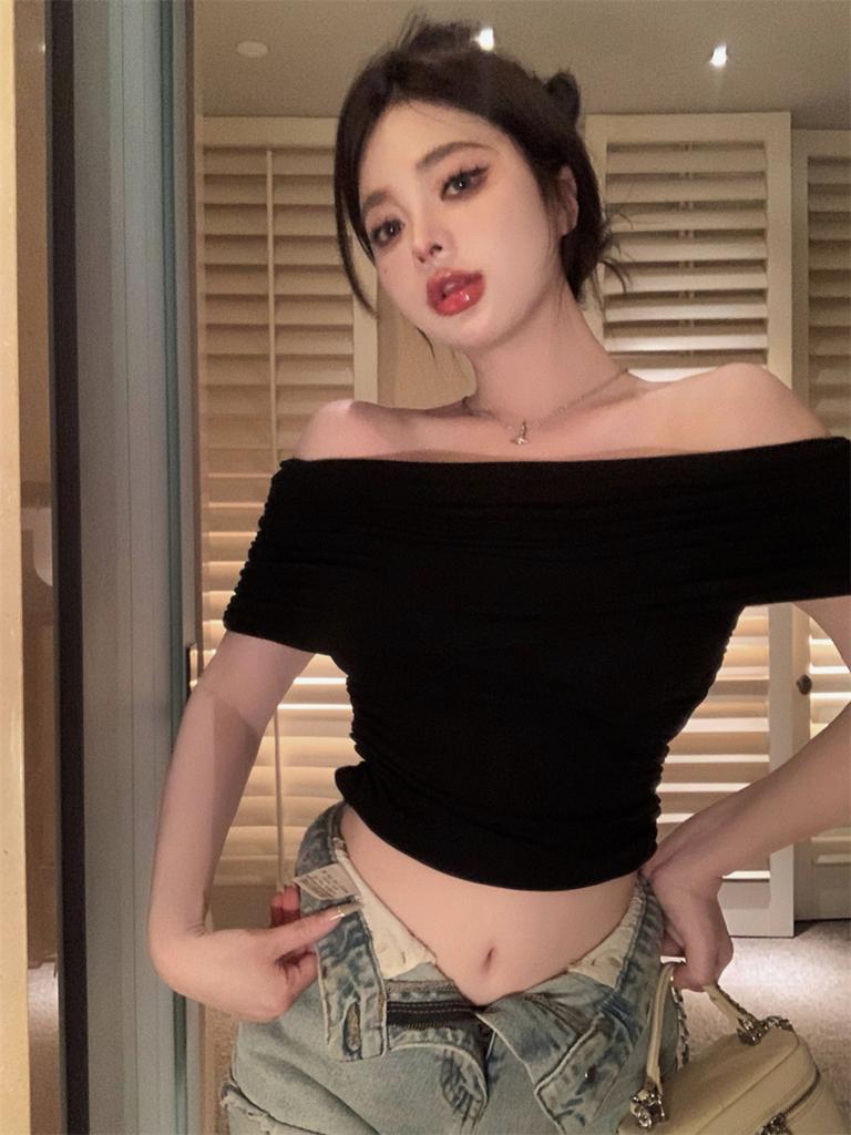 Summer Women Sleeveless  T Shirts Cotton Solid T-shirt Off Shoulder High Waist Crop Top Tee Female Casual T Shirt