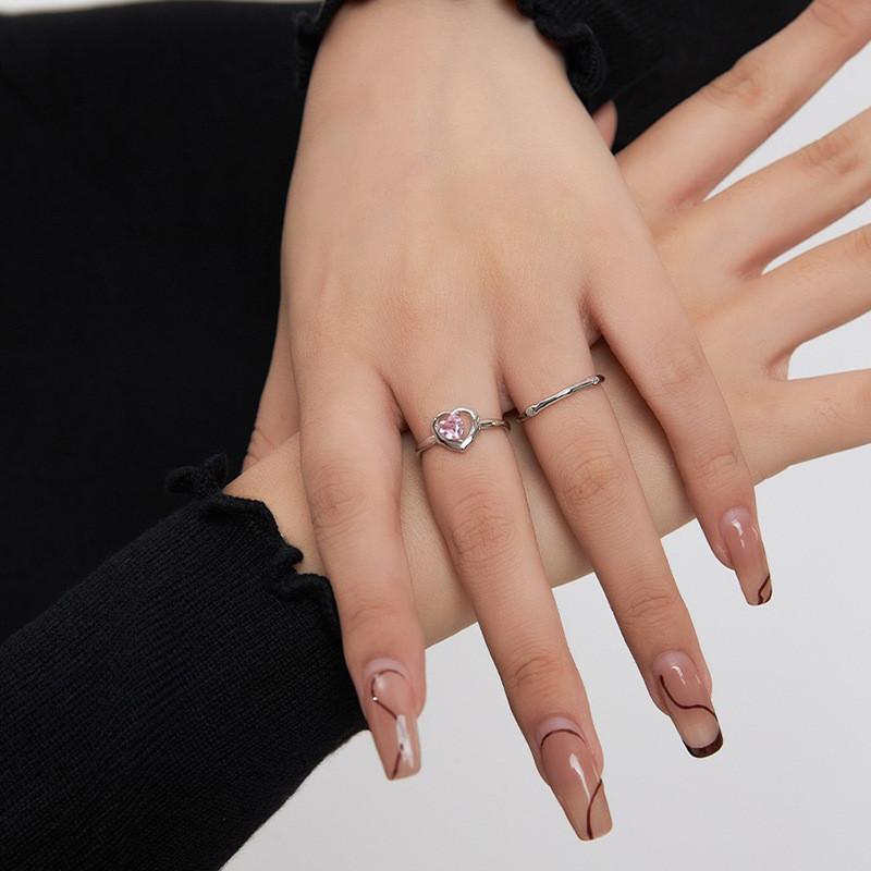 Exquisite Sweet Pink Zircon Open Adjustable Ring For Women Fashionable Trendy Design