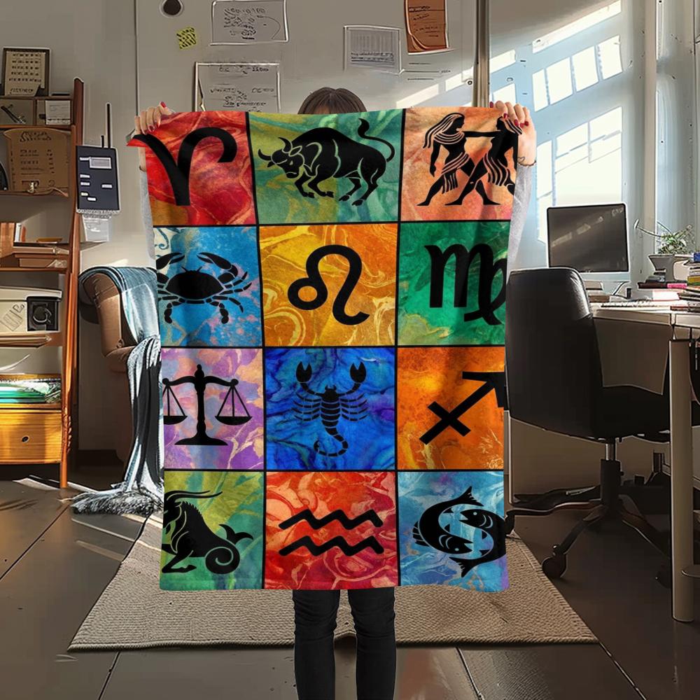 1Pc Constellations Print Flannel Blanket, High Quality Comfortable for All Seasons, Home Decor, Warmth and Comfort, Perfect for Christmas Gifts W147