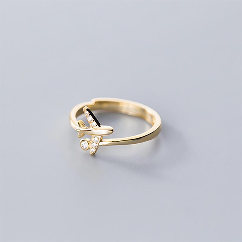 ANENJERY Zirconia Airplane Open Rings for Women Sweet Simple Fashion Daily Jewelry Anillos Mujer