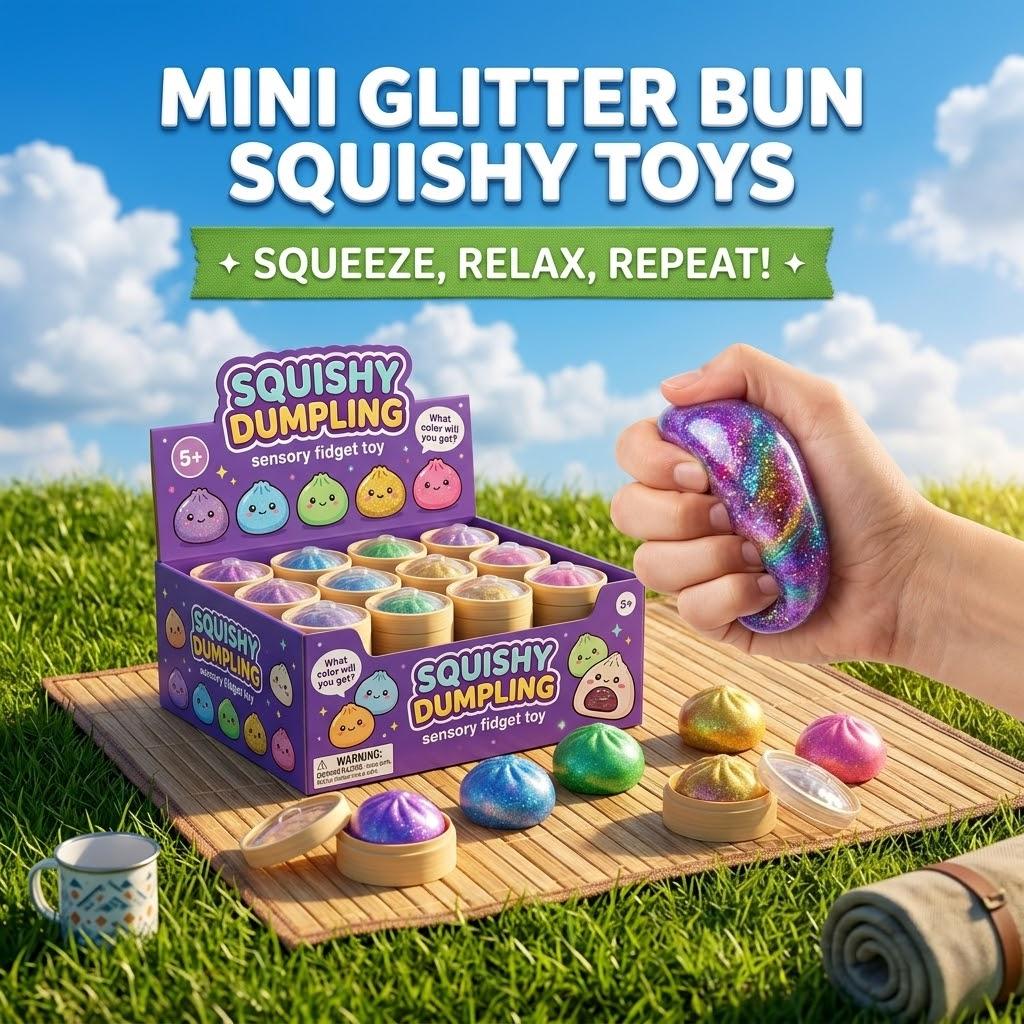 Bai Fen Bai Dolls And Toys Glitter Dumpling Squishy Set: Mini Real Bun Squeeze Toy, Tactile Asmr Sensory Fidget, Aesthetic Office Stress Relief Pack