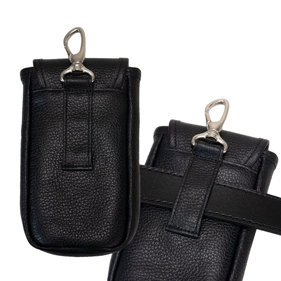 [Kaban Souko] Genuine Leather Smartphone Pouch/Case with Carabiner, Belt Attachment, iPhone Plus/X, Made in Japan, Black