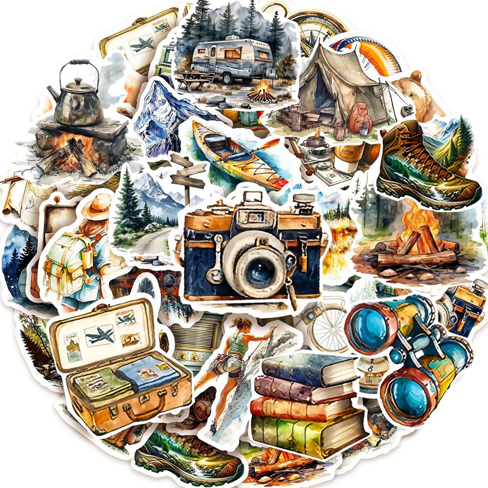 10/30/50pcs Cartoon Outdoor Camping Travel Stickers Creative Funny Watercolor Graffiti Decals DIY Laptop Phone Suitcase Sticker
