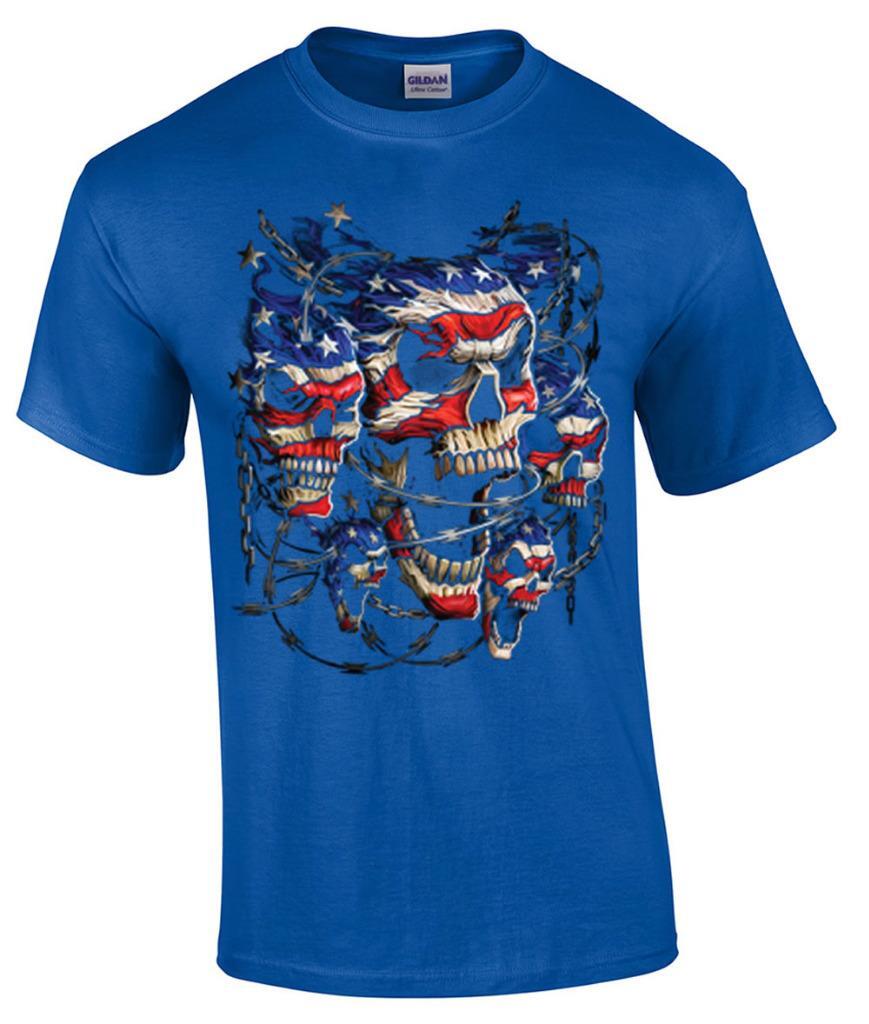 Flag Patriotic Skulls Red White Blue Skull Licensed T-Shirt S