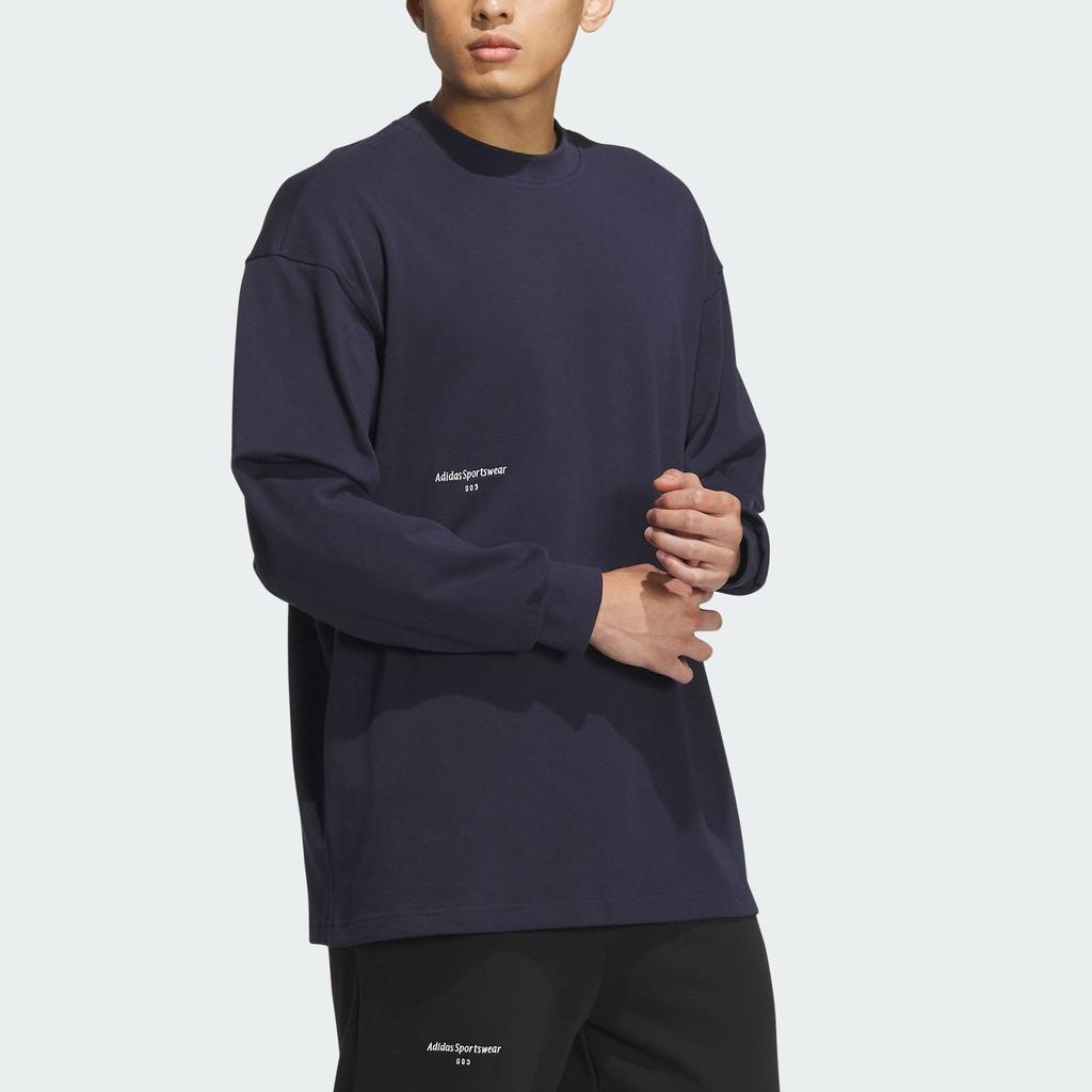 Adidas Letter Print Casual Crew Neck Long Sleeve T-Shirt Men Tops Legendary-Ink-Blue IZ1593