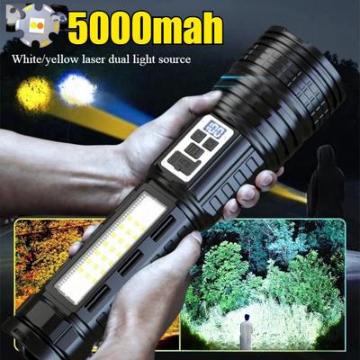 5000MAH Powerful Dual Light Source Flashlight Built-in 18650 Battery Rechargeable Type-c Flashlight Fishing Hunting Flashlight
