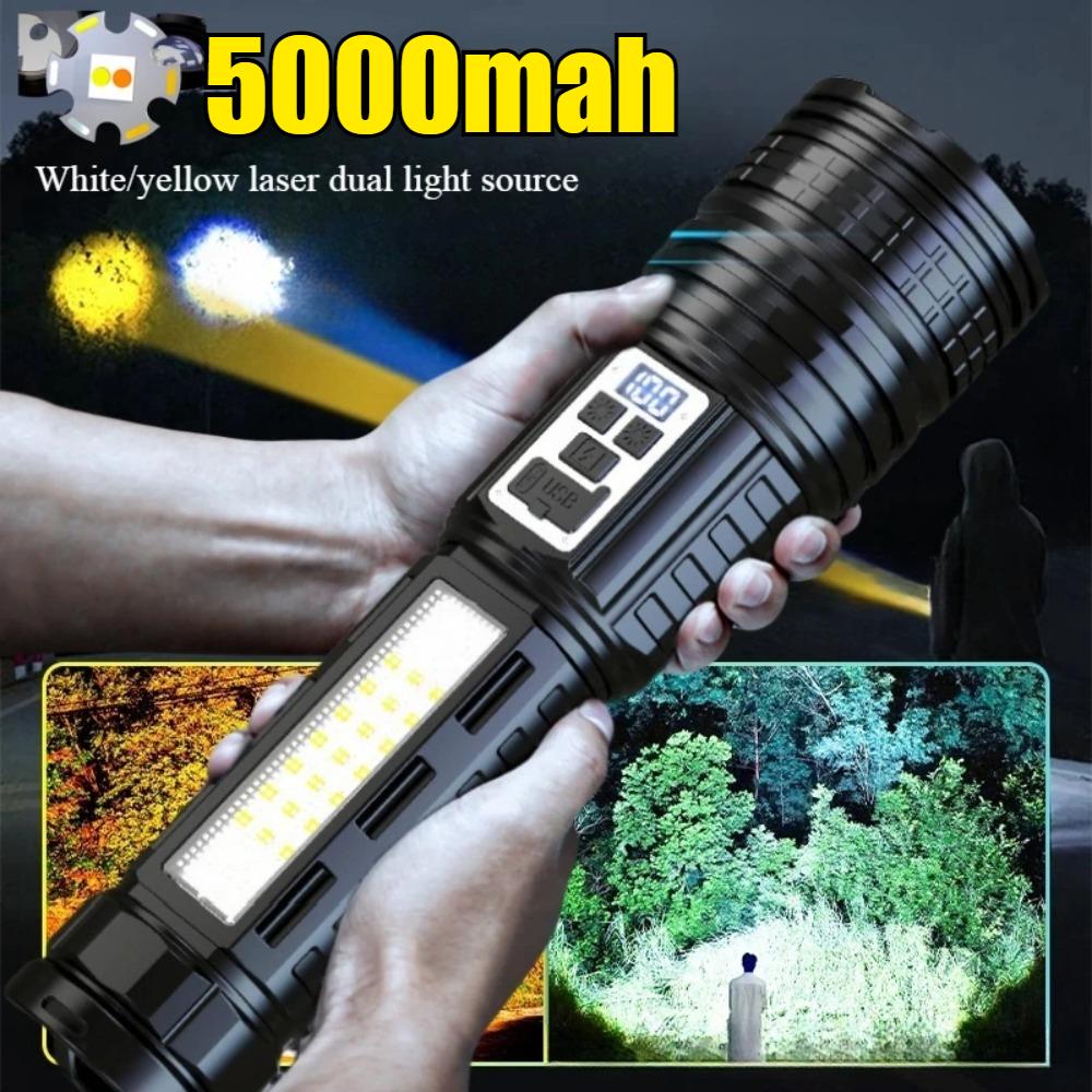 5000MAH Powerful dual light source flashlight built-in 18650 battery rechargeable Type-c flashlight fishing hunting flashlight