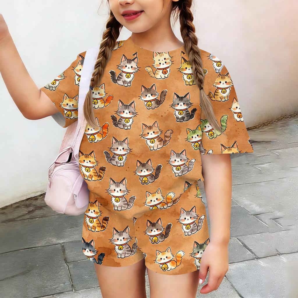 Kids Casual Short Sleeve Top and Shorts Set Animal Print Lightweight Comfortable Summer Outfit for Boys and Girls