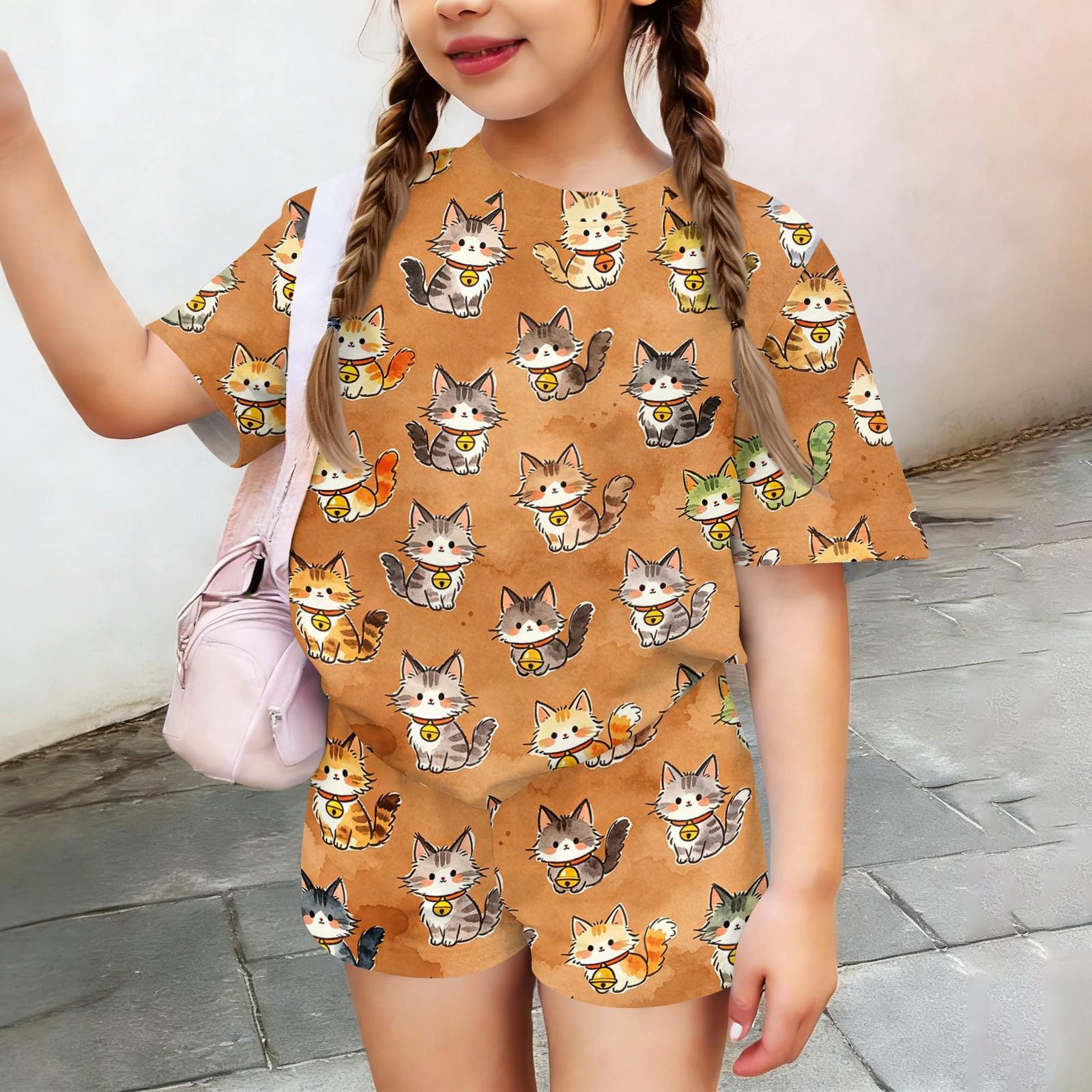 

Kids Casual Short Sleeve Top and Shorts Set Animal Print Lightweight Comfortable Summer Outfit for Boys and Girls 150 чорний