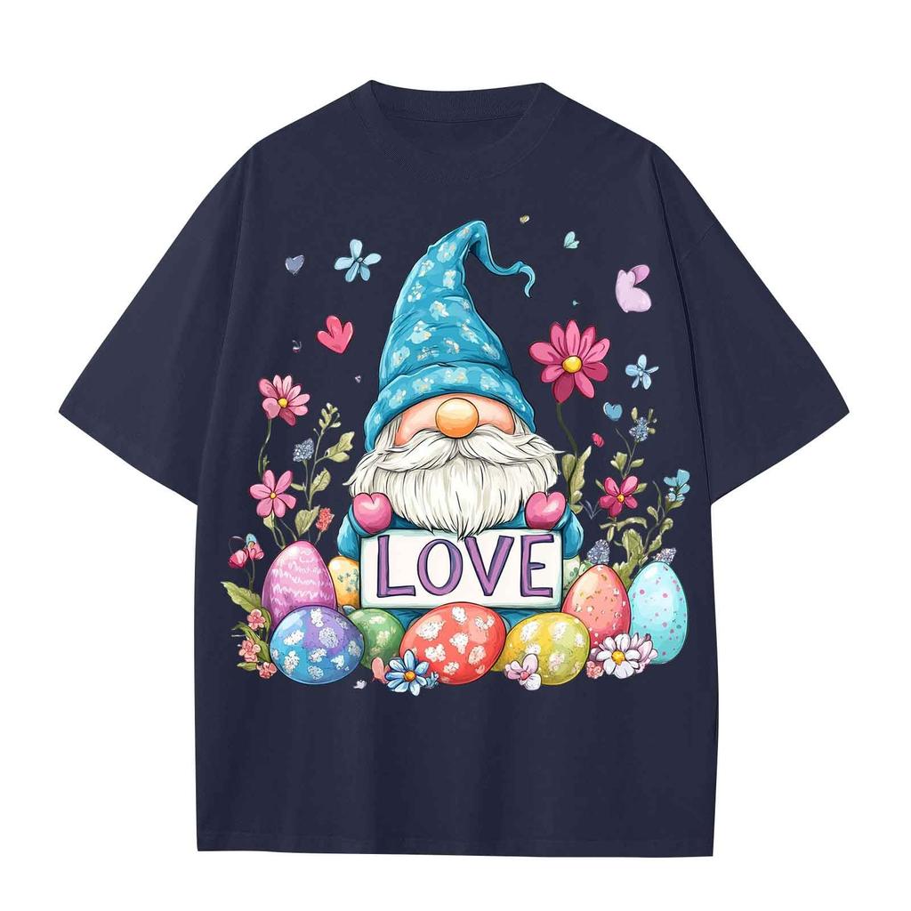 Boys And Girls Casual Loose Easter Print T-Shirt Round Neck Pullover Short Sleeve Top