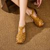 New Women's Sandals Chunky Heel Roman Retro Pig Cage Shoes Women Genuine Leather Openwork Comfortable Shoes Female