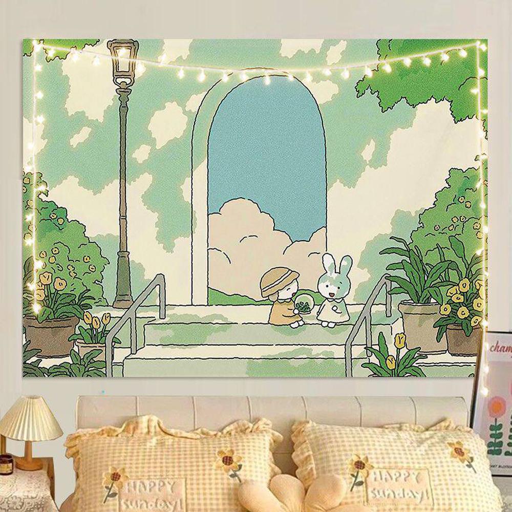 Ins Fresh Style Healing Cute Cartoon Wall Tapestry Bedroom Decor Unique Living Room Wall Hanging Art Cloth