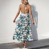 VEZFAA Women's Fashion Summer Spring Flower Pattern Print Sleeveless Hanging Neck High Waist Casual Dresses