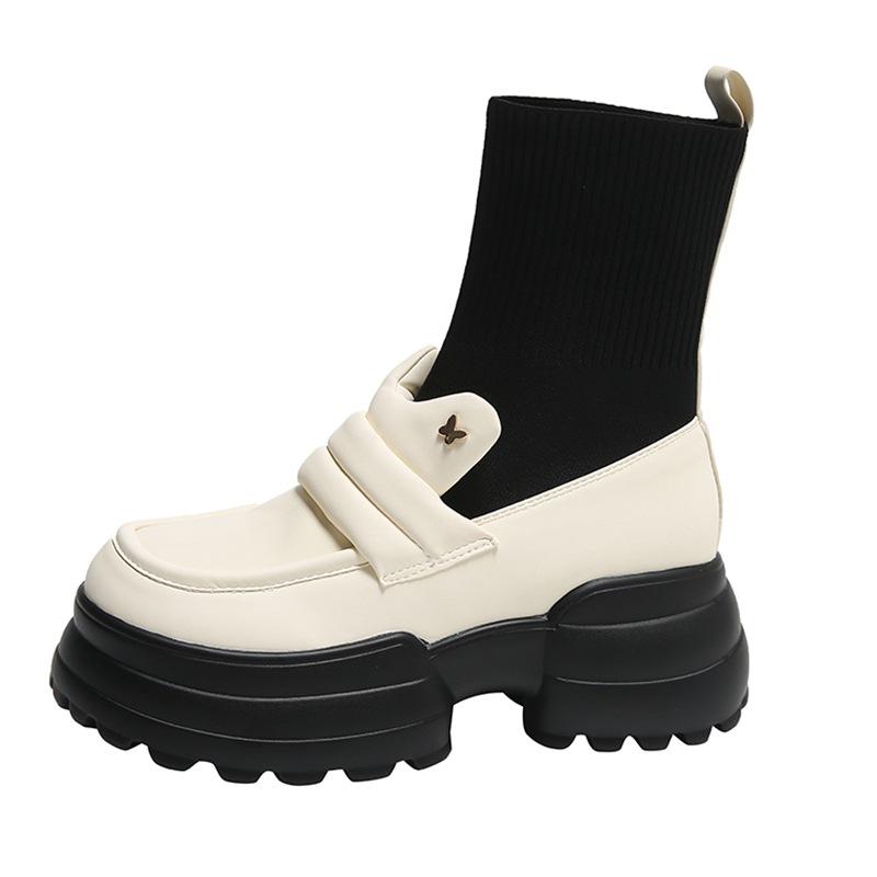 Thick-soled inner height-increasing short boots women's spring and autumn single boots women's new muffin small high-heeled socks boots women