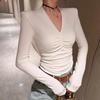 Pleated V-Neck Eucalyptus Women's Base Layer Shirt - Autumn/Winter 2026, Pure Desire Style, Long-Sleeved, Slim-Fit Top