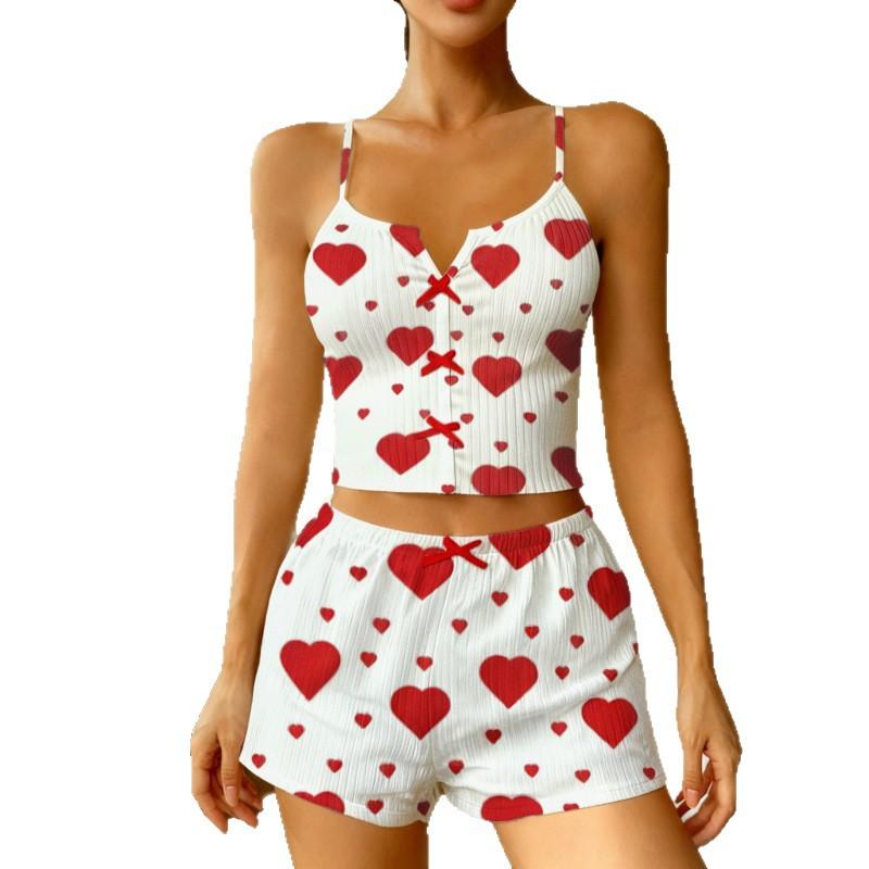 New love print suspender skirt pit striped sweet pure pajamas sexy bow loungewear Europe and America