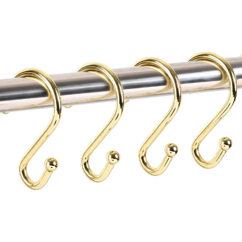 S-Shape Shower Curtain Hooks, Gold Shower Curtain Rings Rust Proof, 12 Pcs Heavy Duty Metal Shower Curtain Hooks, Free Sliding Shower Hooks for