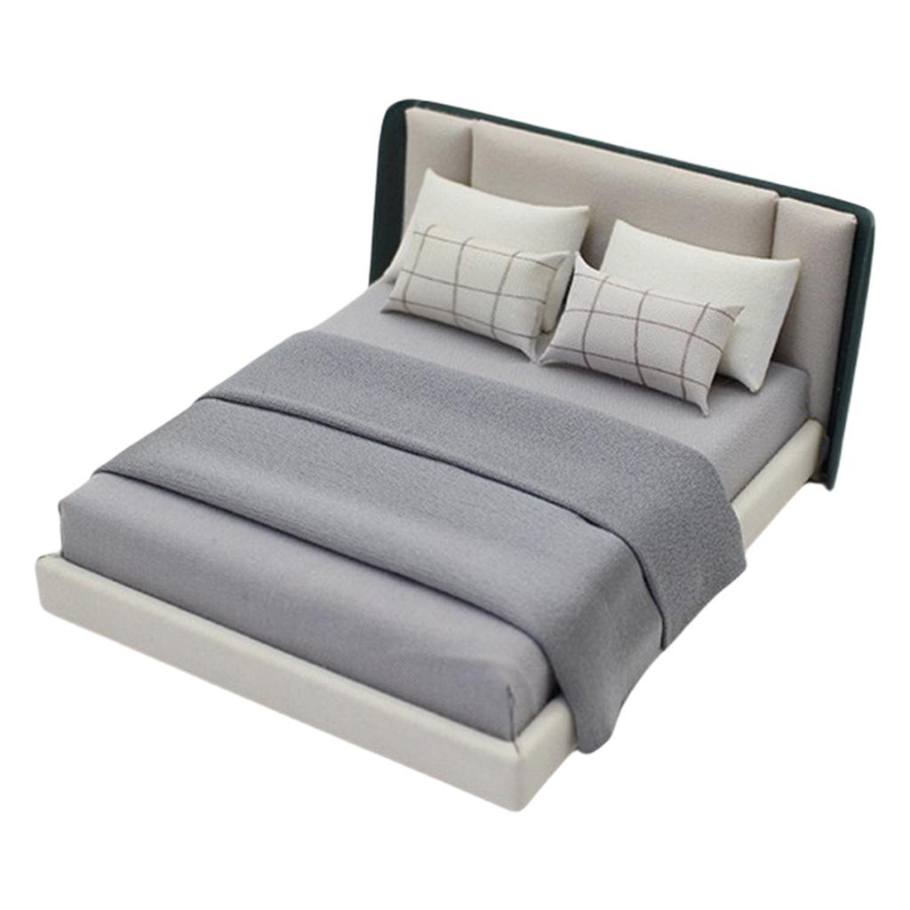 1/20 Scale Dollhouses Bedroom Decorative Miniature Double Bed With Beddings for Craft Project Model Scene Display Decors