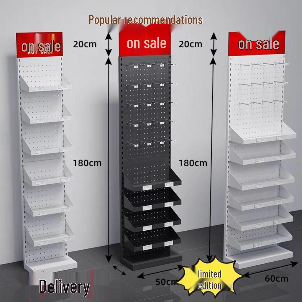 Single-Sided Floor-Standing Snack Display Rack with Hooks Black 40cm, 2 shelves, height 90cm