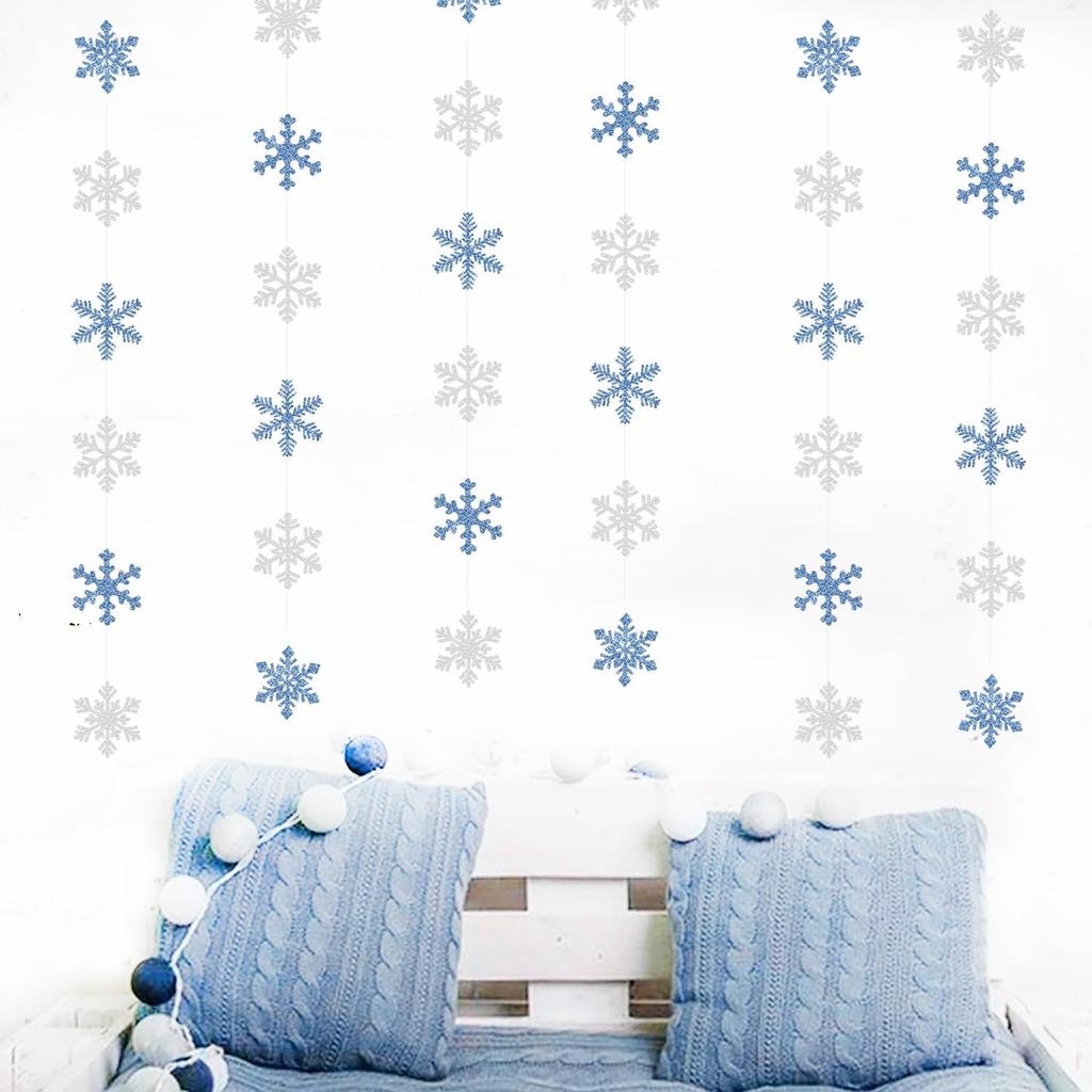 Snowflake-Snow Blue-Silver Christmas Party-Decorations Garland - 6pcs Winter Wonderland Girl Frozen Birthday Hanging Decoration Streamers Banner,
