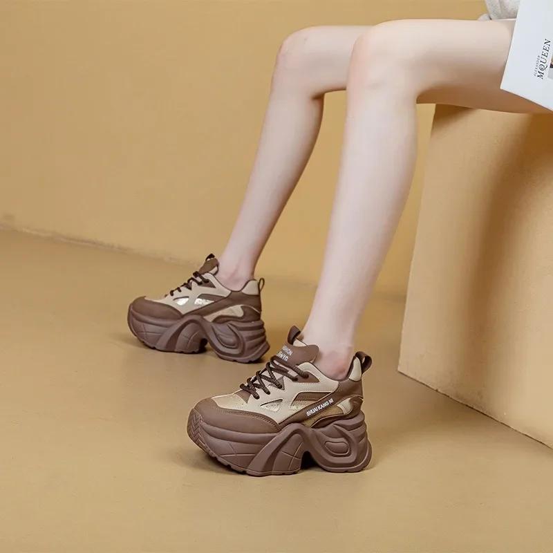 Fashion 8.5CM Genuine Leather Boots Spring Vulcanize Women Moccasins Spring Autumn Platform Wedge Loafer Fashion Chunky Sneaker Shoes