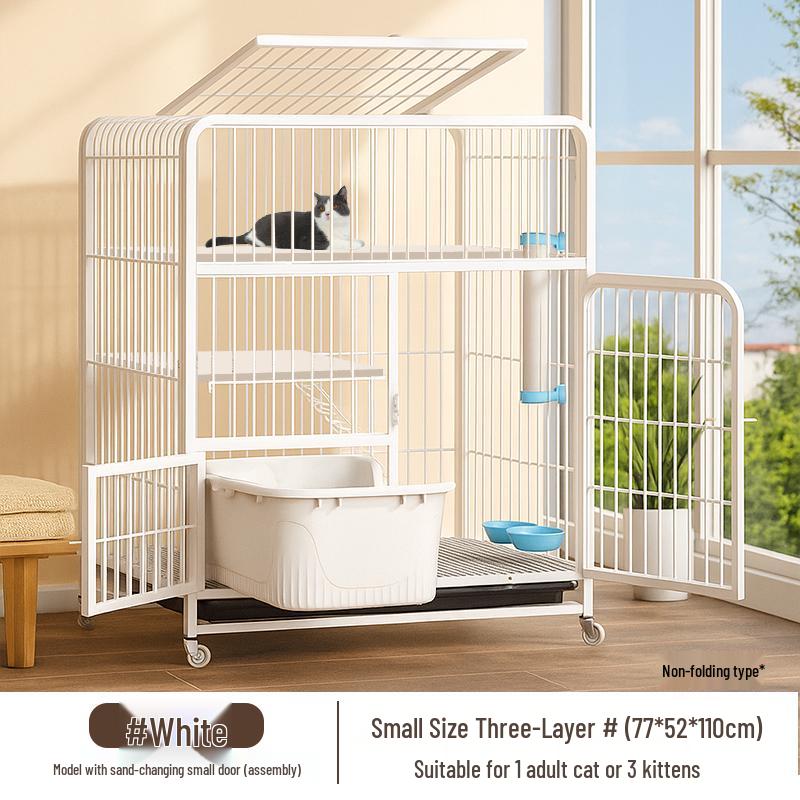 Foldable Indoor Cat Cage with Toilet – Space-Saving Cat House and Balcony for Small Apartments