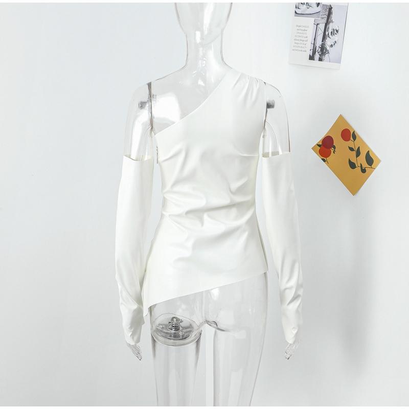 Kvinner Sexy PU kunstskinnvest med hansker Mote en-skulder ermeløs uregelmessig vest vest Slim High Street Topper
