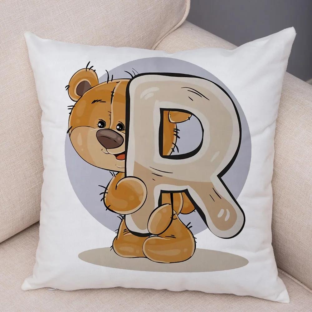 Cute Cartoon Bear Animal Cushion Cover for Sofa Children Room English Letter Print Pillow Case Short Plush Pillowcase 45x45cm
