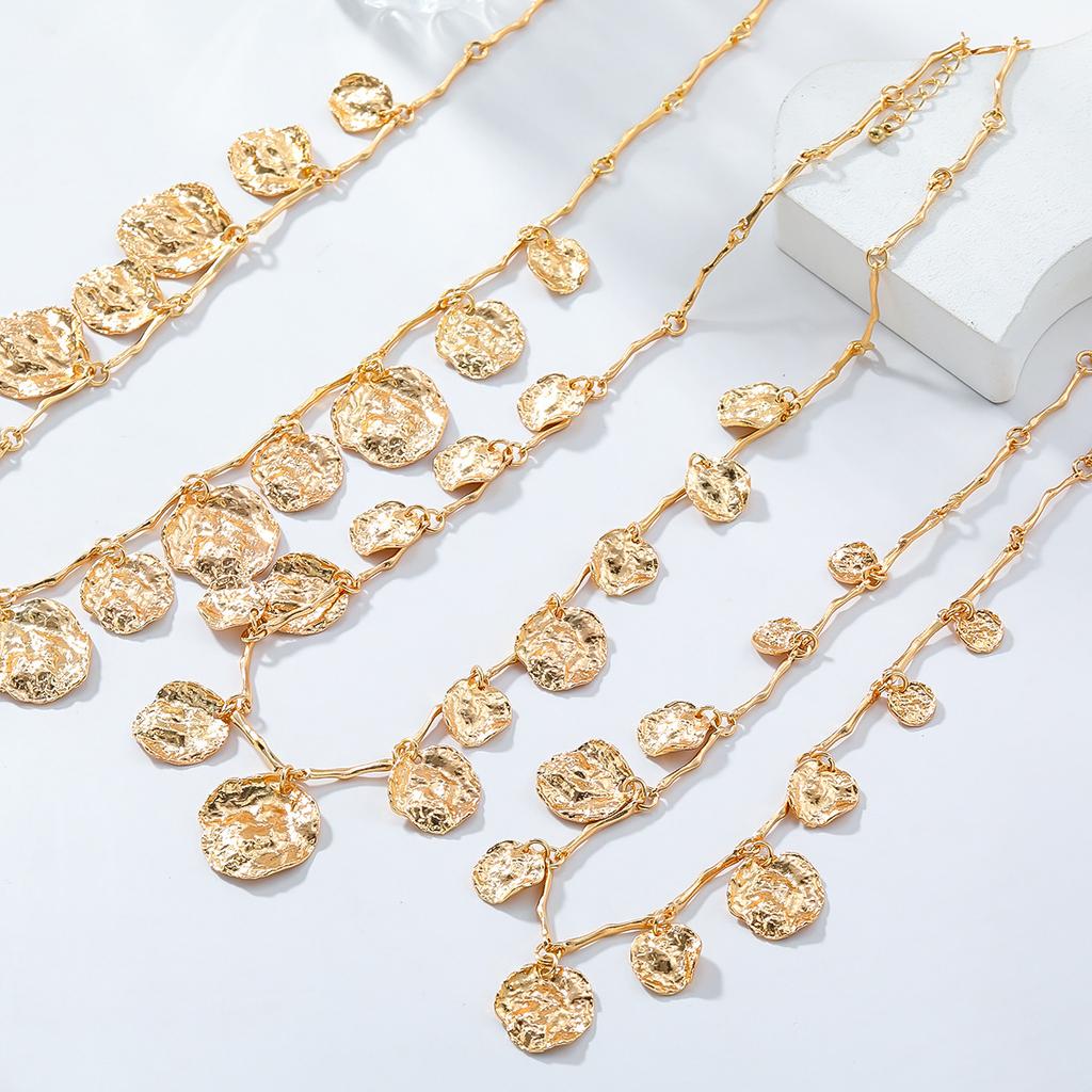 Women Vintage Multi Layer Pendant Stacked Geometric Circular Pendant Coin Necklace