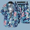 Set Coordinato da Uomo Casual a Maniche Corte Floreale Hawaiano ad Asciugatura Rapida e Pantaloncini da Spiaggia