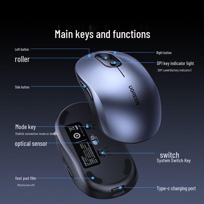Ugreen Wireless Bluetooth Dual-Mode Silent Mouse