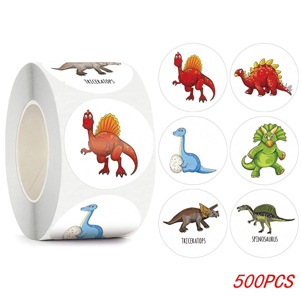 100-500Pcs 1'' Round Dinosaur Stickers For Teacher Reward Stickers School Supplies Animal Incentive Roll Sticker For Home