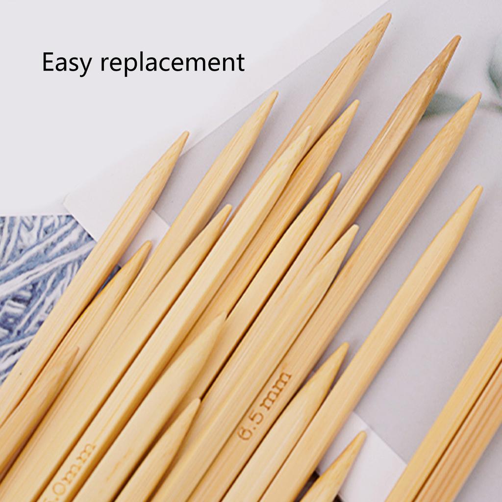 Double Pointed Head Knitting Needle 20cm Long Straight Wood Knitting Needle Set with Case for Knitting Weaving Project