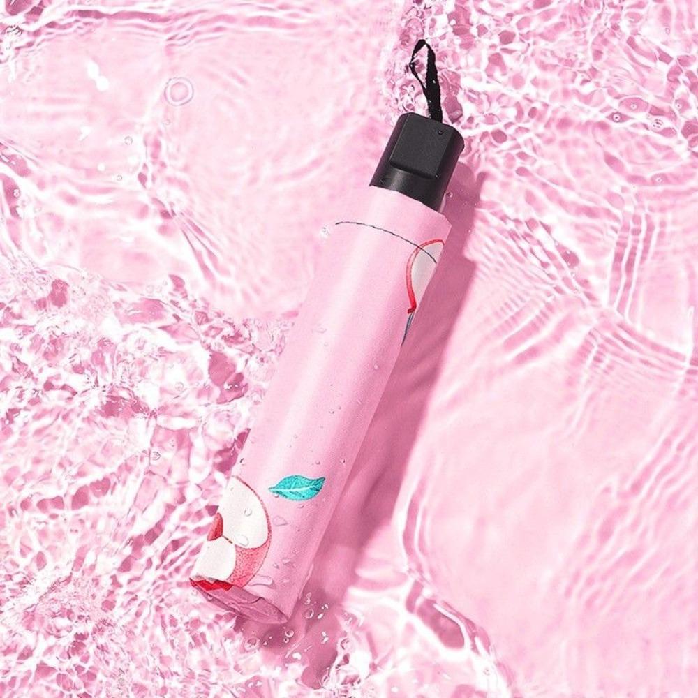 Windproof Fruit Print Umbrella Black Rubber Handle Sun Umbrella UV Protection Umbrella Outdoor Use