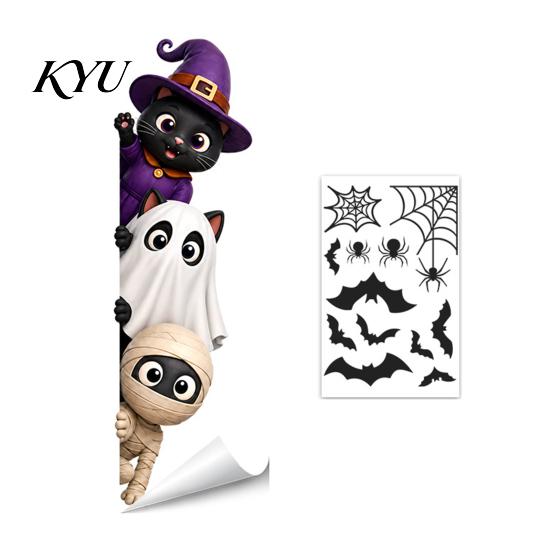 Holiday Party Window Accents Halloween Clings, Pumpkins Skeletons Ghosts And Bats Print Decorative Skeleton Wall Decals Decals, Electrostatic