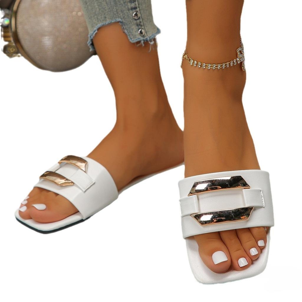 New Style Square-toe Shoes, Flat-bottom, Single-strap Women's Casual Beach Flip-flops
