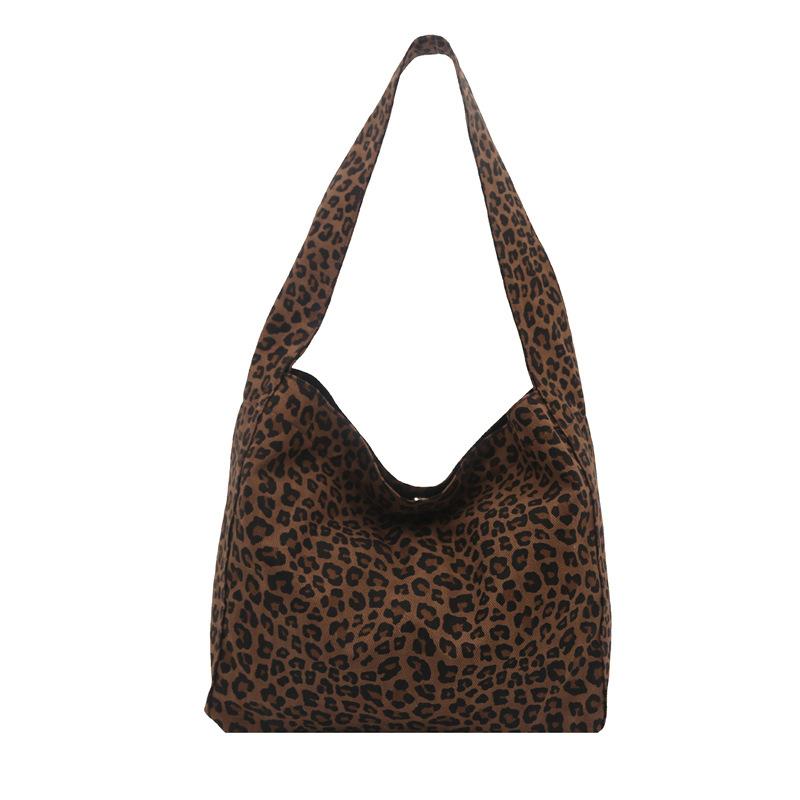 Leopard Pattern Tote Bag Vintage Wide Strap Bucket Large Capacity Crossbody Bags for Commute Outings Female Underarm Purse Bag