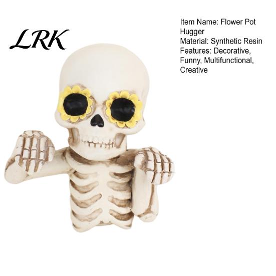 Funny Skull Garden Statues Skeleton Flower Pot Hugger, Resin Planter Statue with Eyes, Mini Creative Yard Art Flowerpot Ornament for Halloween
