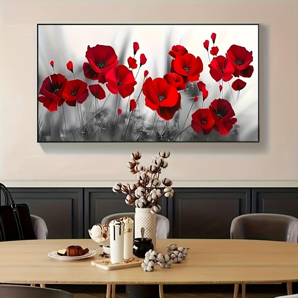 1 piece of canvas painting, abstract red flower painting wall art decoration, used for living room wall decoration, bedroom wall