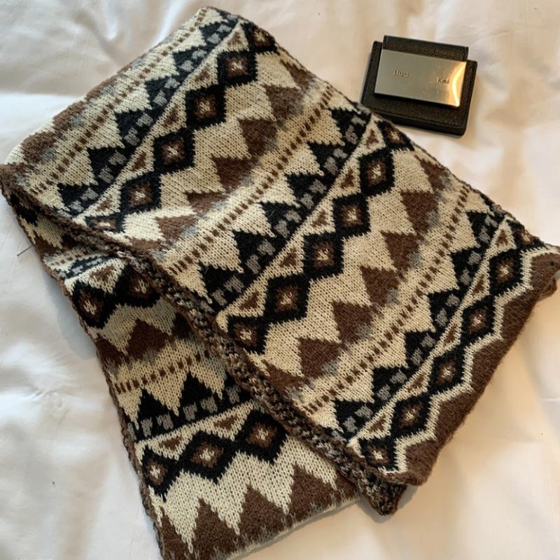 Women s Winter Jacquard Knitted Scarf Retro Thickened Warm Woolen Scarf Fashion Scarf