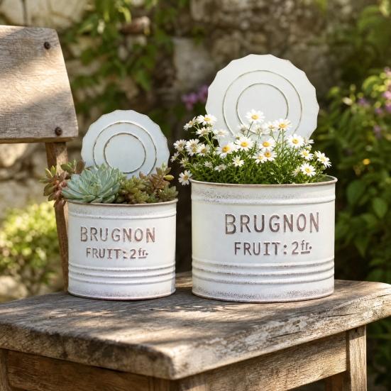 Yousheng 1/2Pcs Vintage Iron Can Decoration, Rusty Metal Can Sculpture, Weather-proof Bucket Flower Pot Ornament for Outdoor,