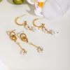 Youthway Elegant Imitation Pearl Flower Drop Earrings For Women  Gold Plated Stainless Steel Earrings Simple Fashion Jewelry
