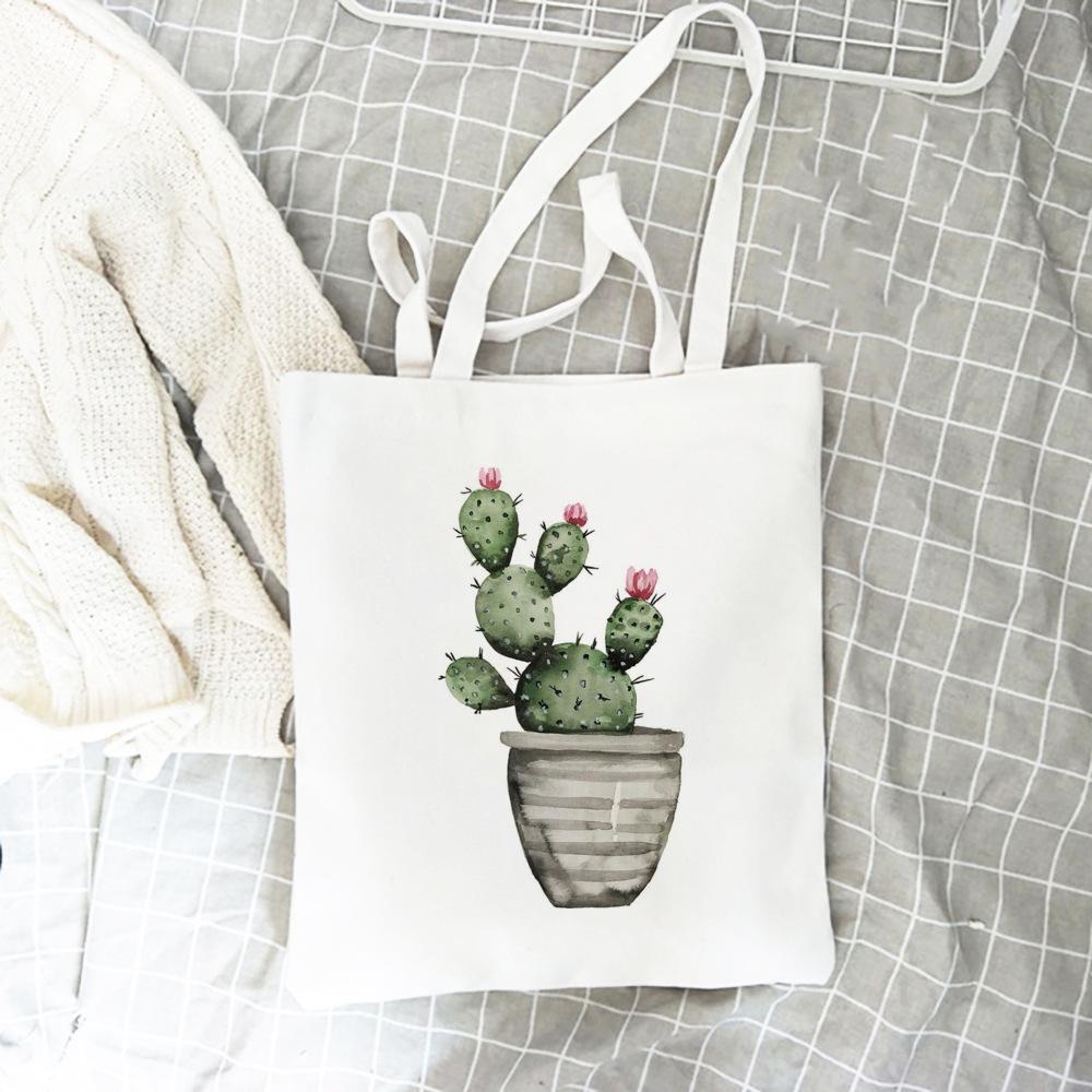 

Многоразовая сумка для покупок с кактусом, милая сумка для студенческих книг, сумки из ткани, холщовые женские сумки на плечо, сумки