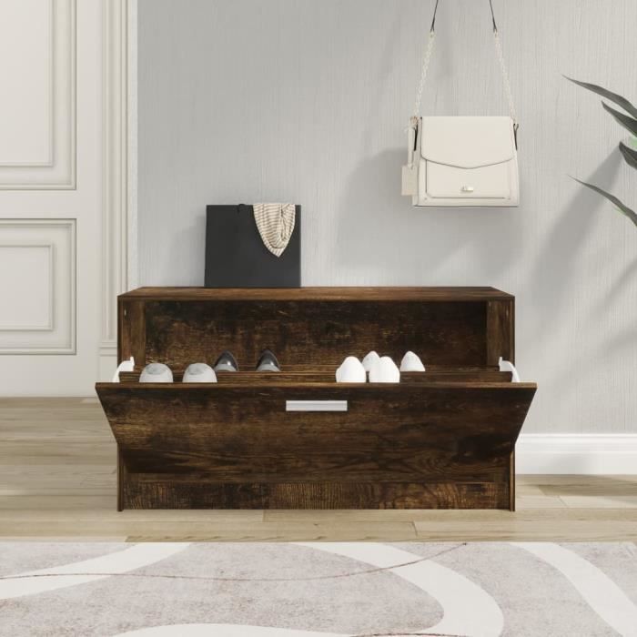342644 vidaXL Banc à chaussures Chêne fumé 80x24x45 cm Bois d'ingénierie