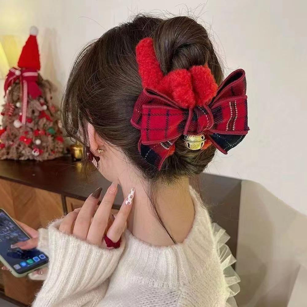 New Christmas Bell Hair Clip Bowknot Shark Clip Elegant Gift Hairpin Autumn/Winter