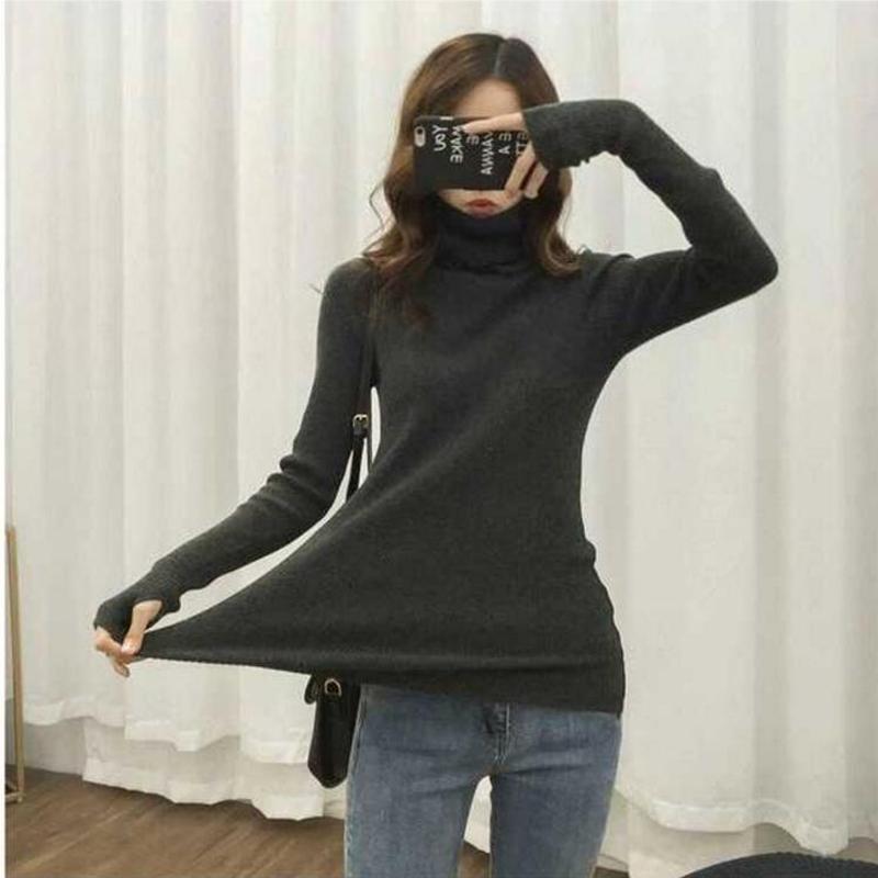 Autumn and Winter Large Code Women's High Neck Sweater Slim Thickening Head Long-sleeved Bottoming Knitwear